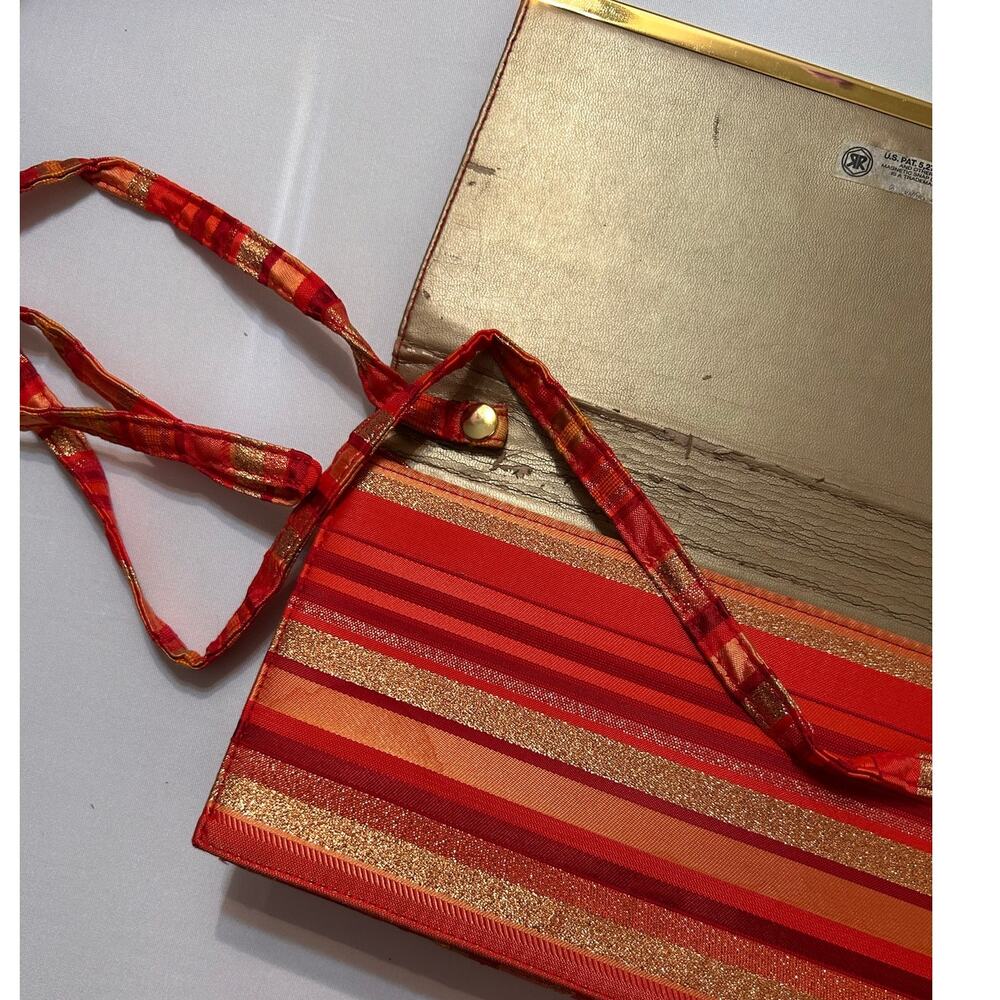 J Renee Vintage Clutch With Detachable Strap Red Orange Gold Stripe - Picture 7 of 14